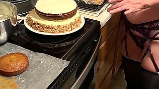 MILF Licking Cream off Penis While Cooking - Food Fetish
