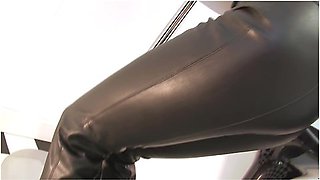 Blonde In Skintight Leather Pants Gives Pov Show In Bar - Jasmine Sinclair