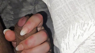 Step mom hand slip under blanket handjob step son dick
