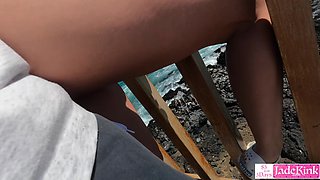 Hot blonde roaming around public beach in bikini and fucking