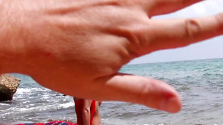 Double penetration threesome at the beach