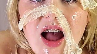 Cumslut Drains Balls with Condoms on Face