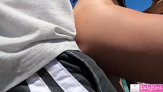 Hot Thick GF Gives Handjob to BF on Public Beach - Beach Sex in 4K