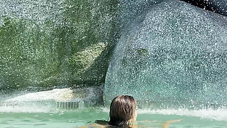 Monika Fox In Blue Bikini Swims In Pool In Paradise Place