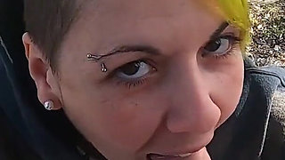 Outdoor blowjob at the lakes with cum in mouth and swallowing