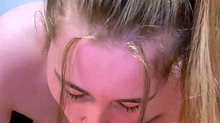 Small tit GF gives POV blowjob on my denim