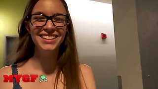 My girlfriend - nerdy babe Tali Dova shows off her Hairy Pussy and drinks jizz in her steamy motel debut