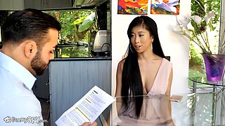 Asian Nanny Massages Bosses Cock With Her Wet Pussy