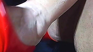 Sensual Blond Secretary Toe Tapping Her Heels in Red Sexy Outfit