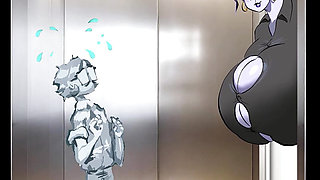 Giantess widowmaker crushes puny guy in elevator with her body and gigantic muscles & chest