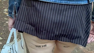 Public Flashing with Micro Skirt Anal Plug and Slave Collar