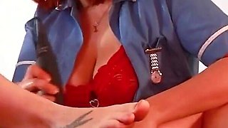 Lesbian Nurse Makes Hot Redhead Cum Hard!