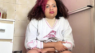 Chubby Girl Can't Stop Farting in Toilet with Belly Ache