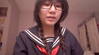 Cute and inexperienced Japanese schoolgirl Alize Zaide in her solo cosplay