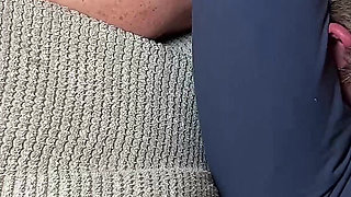 Cruel Headscissors in Blue Leggings on the Couch