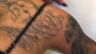 MILF Covered with Tattoo Dress in Maid Ready to Go Work Get a Quick Creampie in the Bathroom