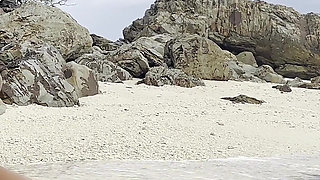 Monika Fox Swims in Sea and Fucks Pussy with a Big Dildo on a White Sand Beach