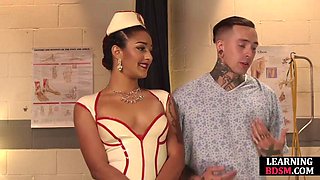 Sexy Uniform slut dominates lucky guy