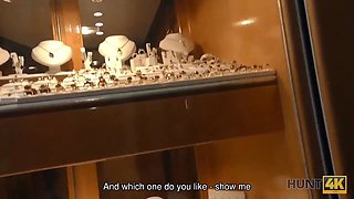 HUNT4K. Pretty brunette fucked by stranger to earn cash for ring