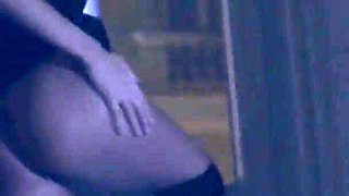 Slut blows long cock at night and gets her face covered with cum