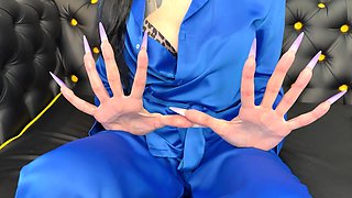 New Longer Shape and New Purple Color, Claws, Long Flexible Fingers Wide Palm, Silk Pantsuit on Me