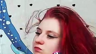 Amateur redhead fully nude on bed and masturbating