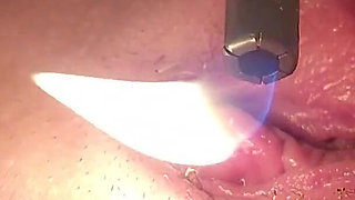 Sexy Shaved Pussy and Clit Teased and Singed with Flame