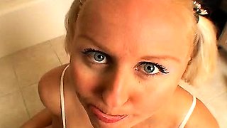 Two amateur brunette milf double blowjob