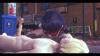 Bug - Girl Bug Hard Sex with Catnoir in the Street - Japanese Asian Manga Anime Game Porn