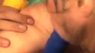 Blonde slut fucks two men with big hard cocks and gets cum on her face like a whore