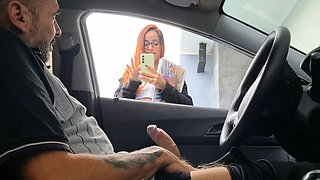 Risky Public Jerk Off to College Teens - Redhead Amateur Blowjob in Car 4K