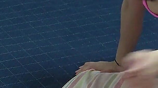 Japanese Girl with Nipples Spilling Out of Sexy Mini Dress and G-string Panties in a Wedgie on Ass Doing Seduce Exercise