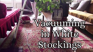 Vacuuming in White Pantihose