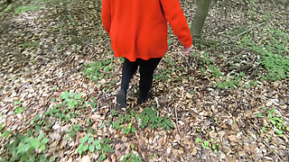 beating her tits in the woods