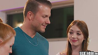 Petite redhead and arousing babe gets shagged