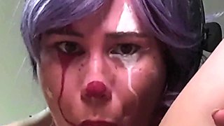 Clown Girl Deepthroats Dick in 69 and Gets Throatpie