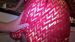 Red and Gold Dress Kitchen Play - Spanking, Blowjob, Doggy & Intense Orgasm 298