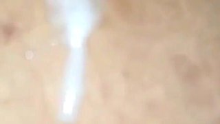 My wife and me at our bed I give a huge cumshot and she puts the milk inside her ass