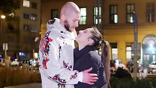 Picked up and fucked with creampie tiny Italian brunette