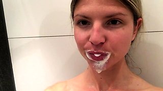 Blonde euro babe makes out while masturbating