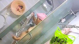 Sexy black amateur caught taking a shower on hidden cam