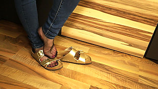 Nylons & Tight Jeans - Dangling in Classic Sandals