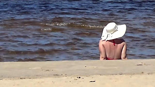 Funny Stepmommy Has Fun on the Beach with Young Guys