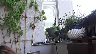 Curvy Swinging Tits Teen with Glasses Fuck on Balcony German