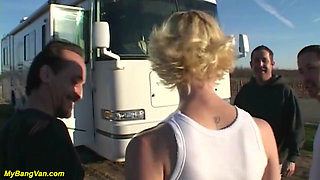 Crazy girls rough bang van party banged