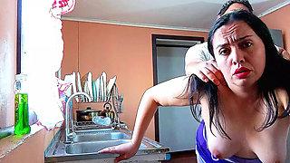 Fucking my stepmom in the kitchen topless and moaning loudly