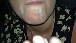 White hooker sucks my BBC and eats the jizz which she gets