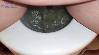 Extreme Closeup Hairy Pussy Pissing Into Toilet