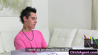 Euro Casting Babe Tugging Auditioning Guy