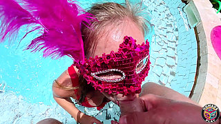 Amateur Hotwife Gets a Messy Facial by the Pool